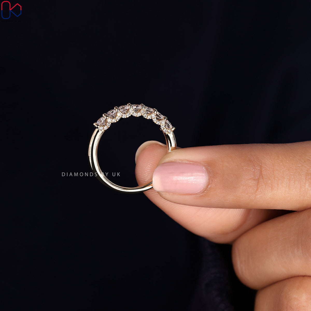 Yellow Gold Diamond Wedding Band – 7 Stone Band