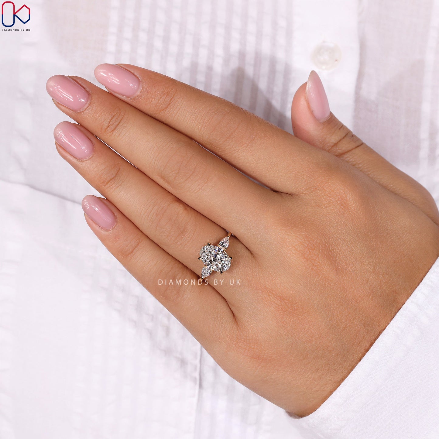 3 Stone Diamond Engagement Ring - Oval and Pear