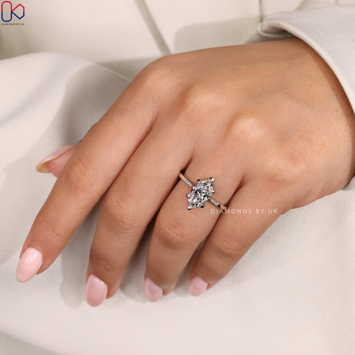 Marquise Diamond Engagement Ring with Round Side Accents