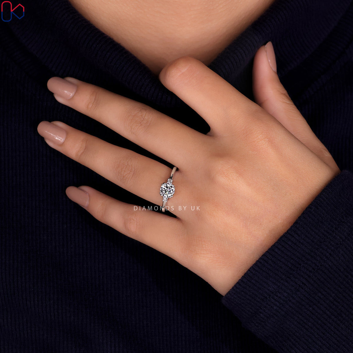 Three Diamond Engagement Ring - Round Cut