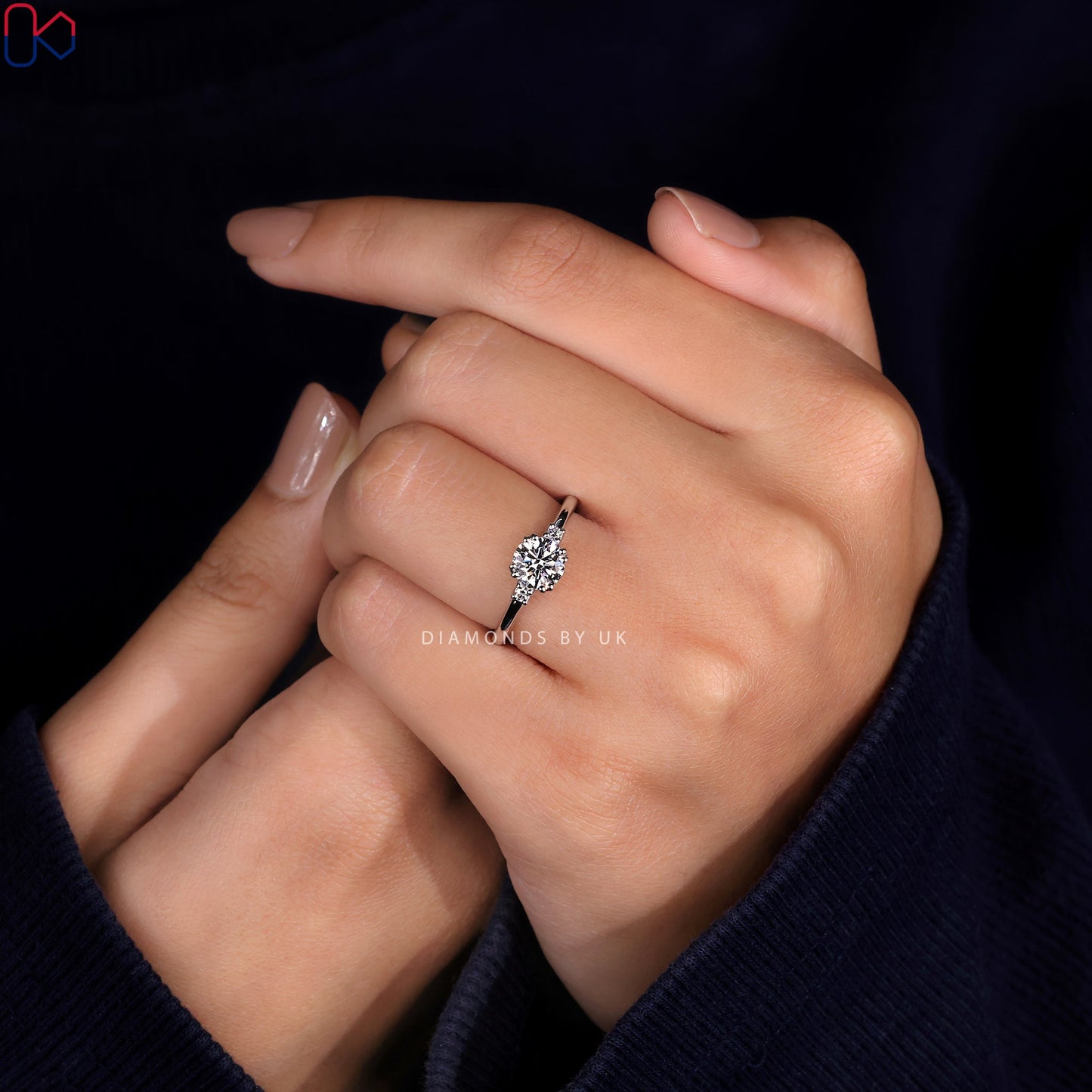 Three Diamond Engagement Ring - Round Cut