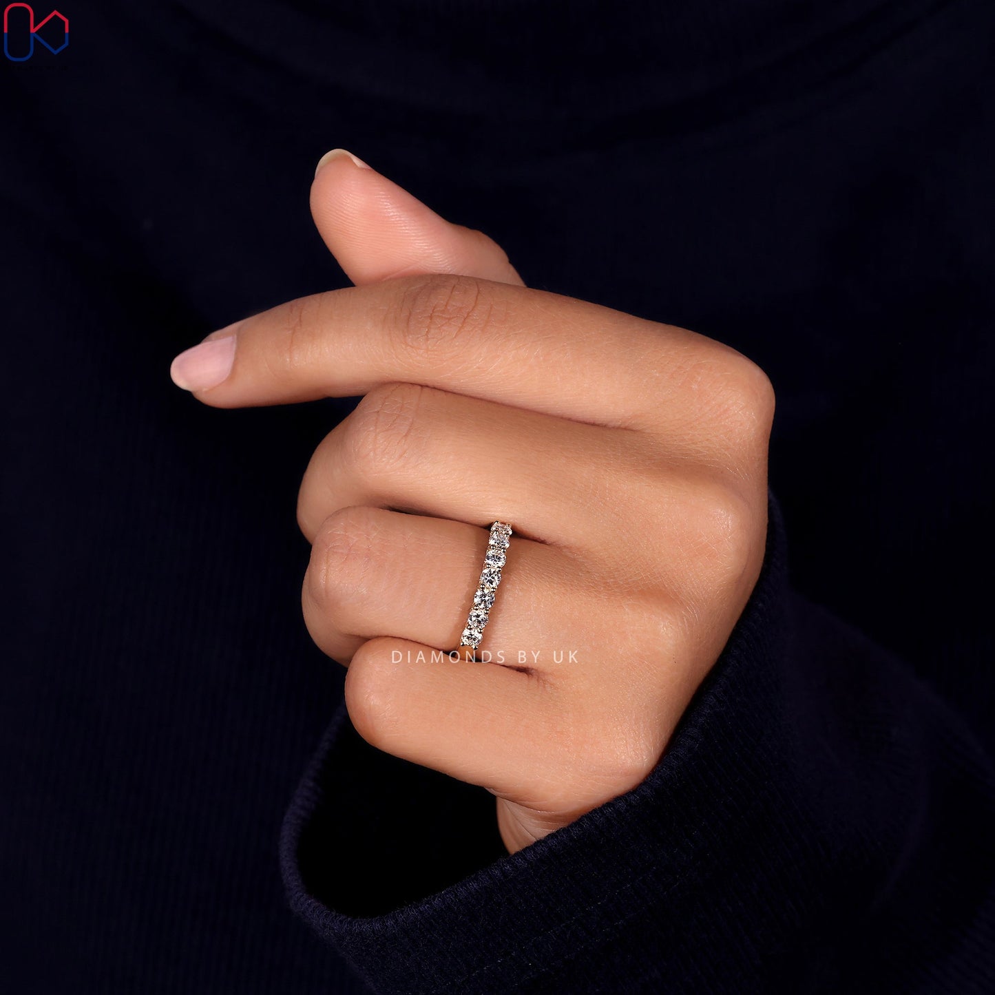 Yellow Gold Diamond Wedding Band – 7 Stone Band