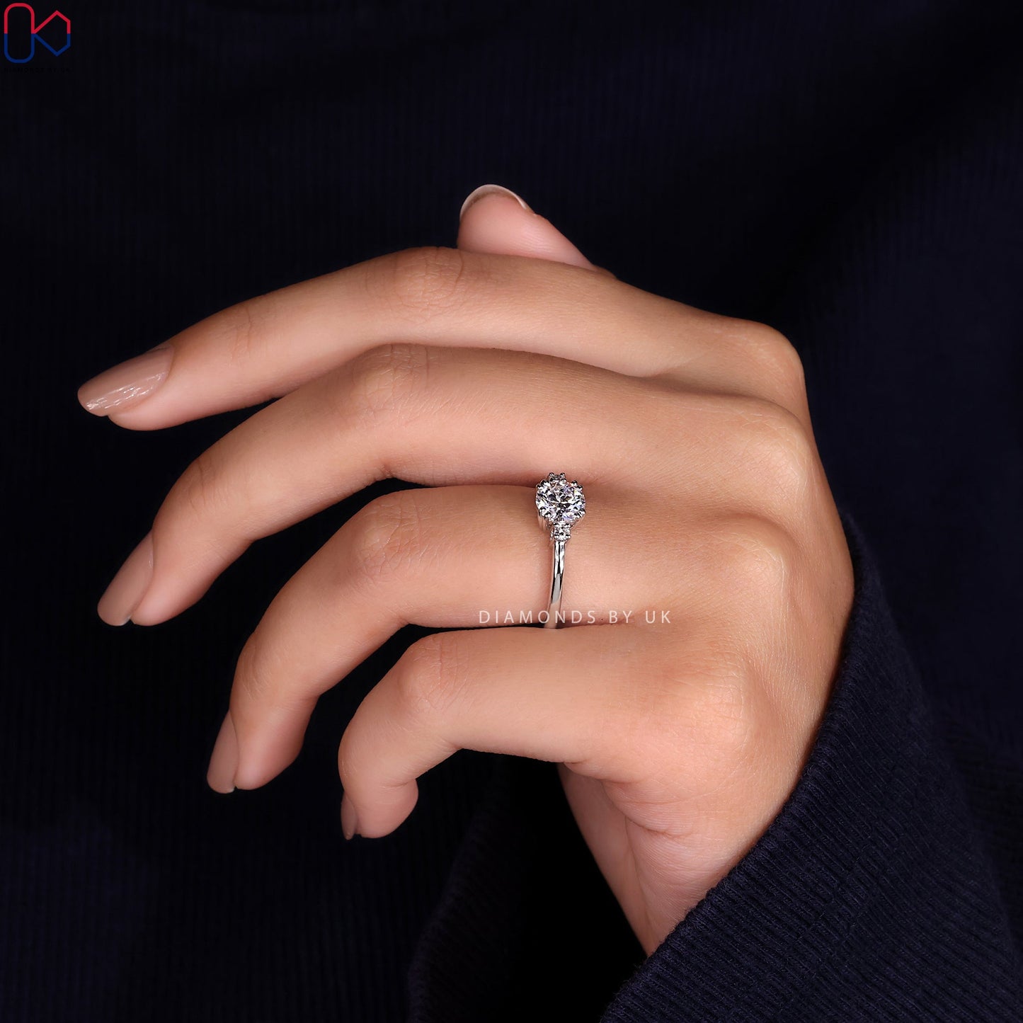 Three Diamond Engagement Ring - Round Cut