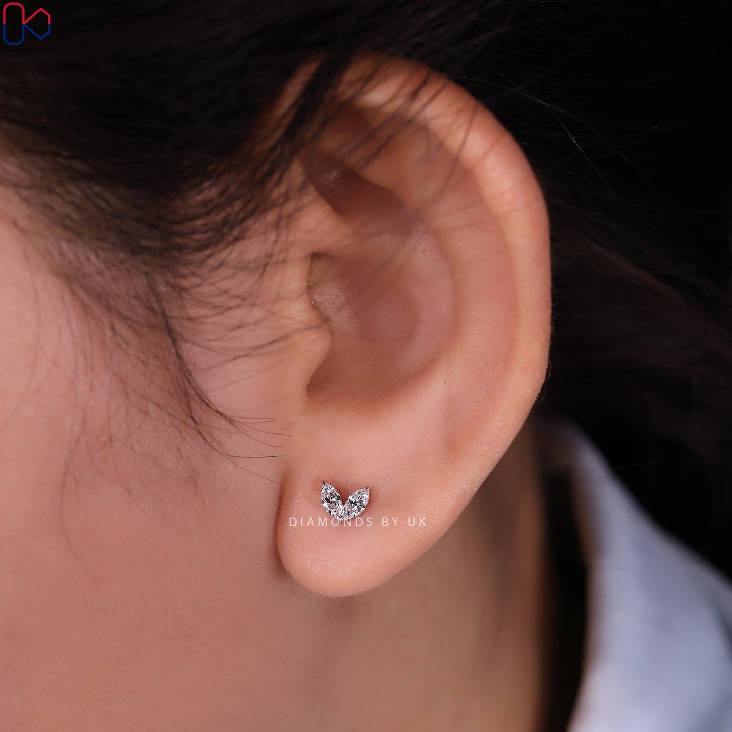 Marquise Diamond Earrings - 2 Stone Studs