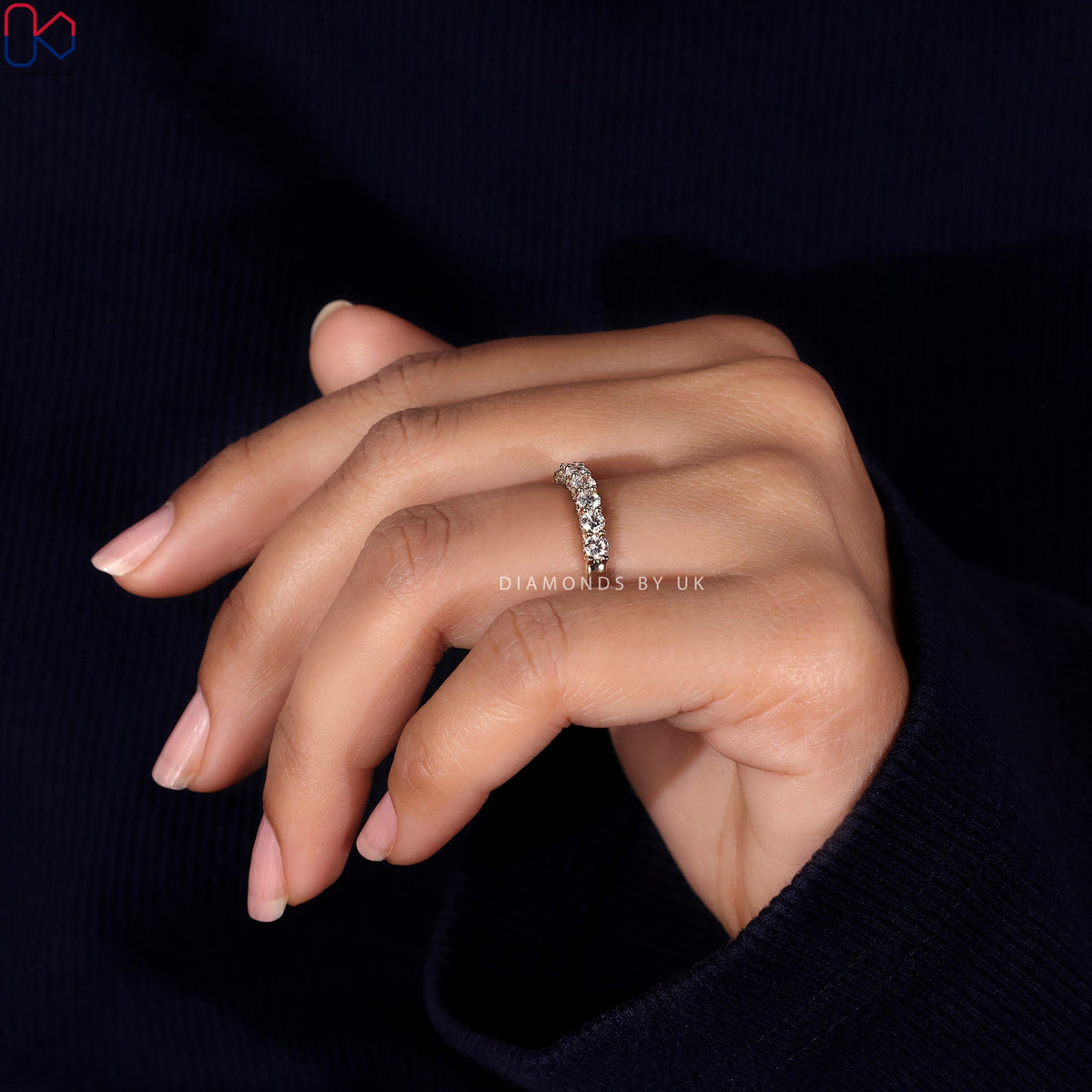 Yellow Gold Diamond Wedding Band – 7 Stone Band