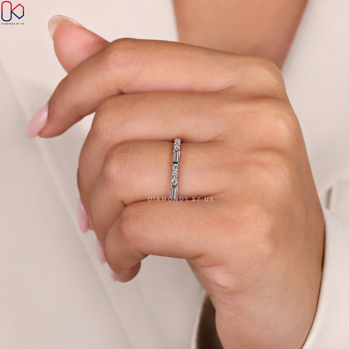 Half Eternity Baguette And Round Wedding Band