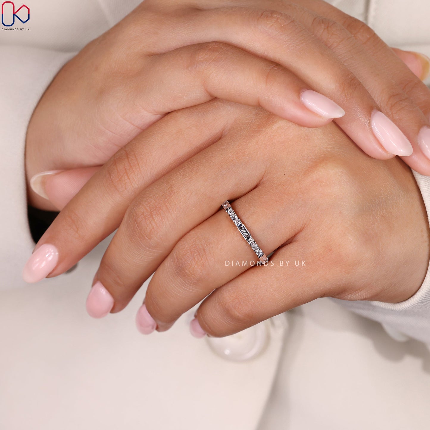 Half Eternity Baguette And Round Wedding Band