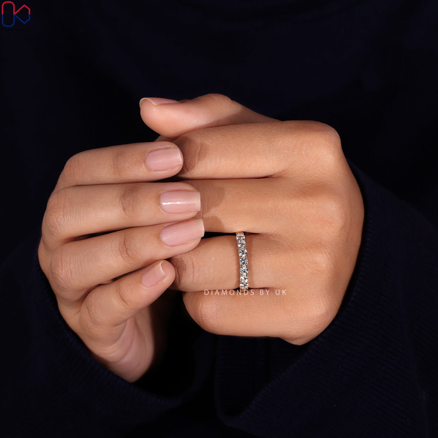 Yellow Gold Diamond Wedding Band – 7 Stone Band