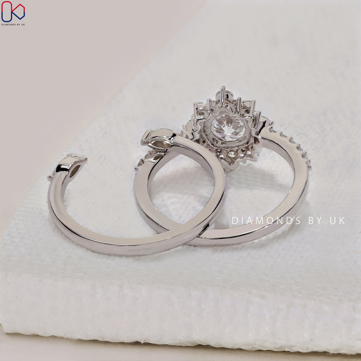 Halo Engagement Ring With Wedding Band