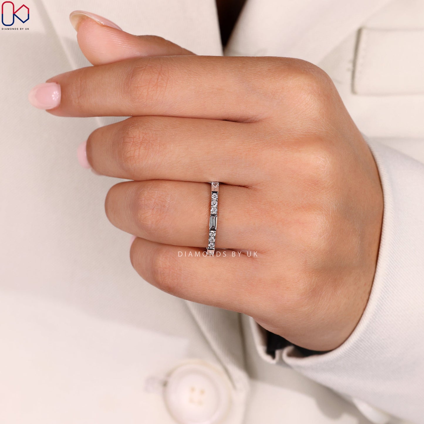 Half Eternity Baguette And Round Wedding Band