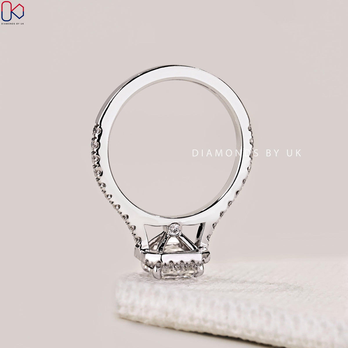 Asscher Cut Diamond Ring With Halo Pave Setting