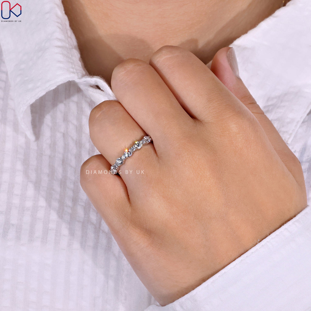 White Gold Diamond Band - Round Cut Diamond