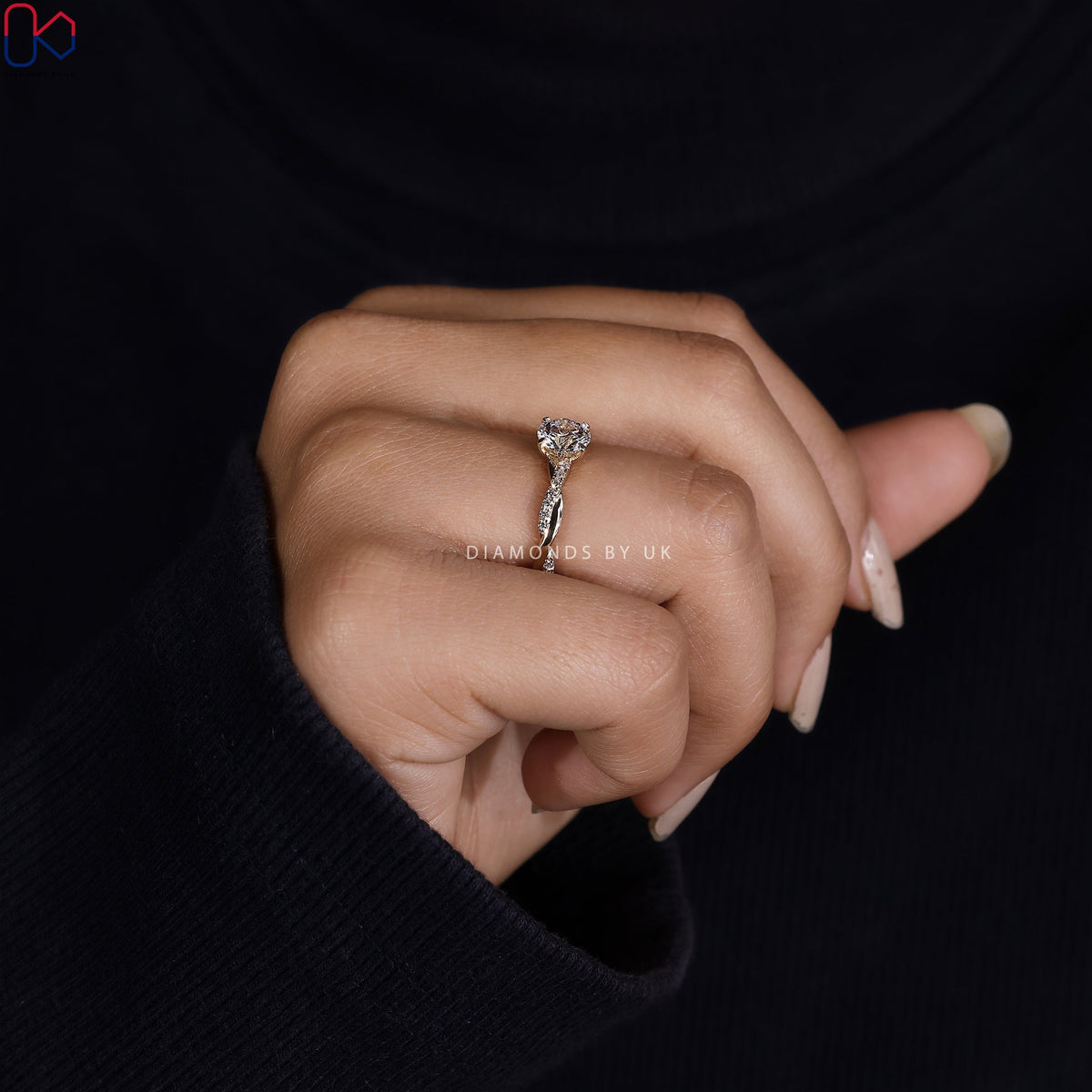 Twisted Pave Round Diamond Engagement Ring
