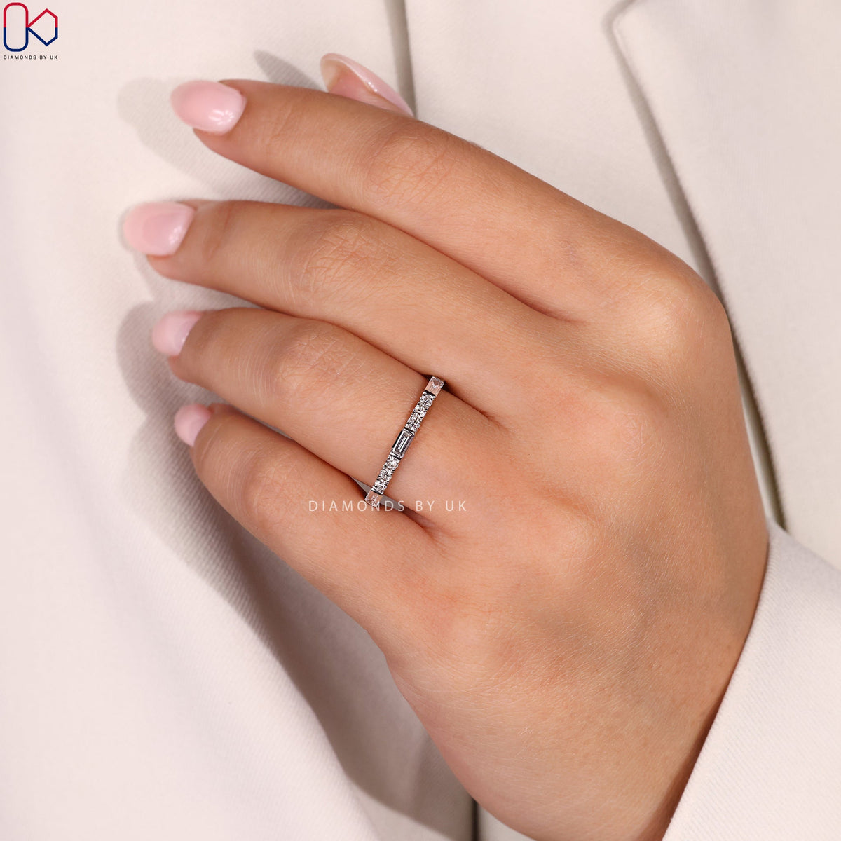 Half Eternity Baguette And Round Wedding Band