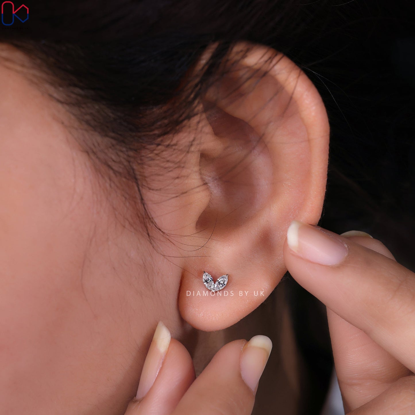 Marquise Diamond Earrings - 2 Stone Studs