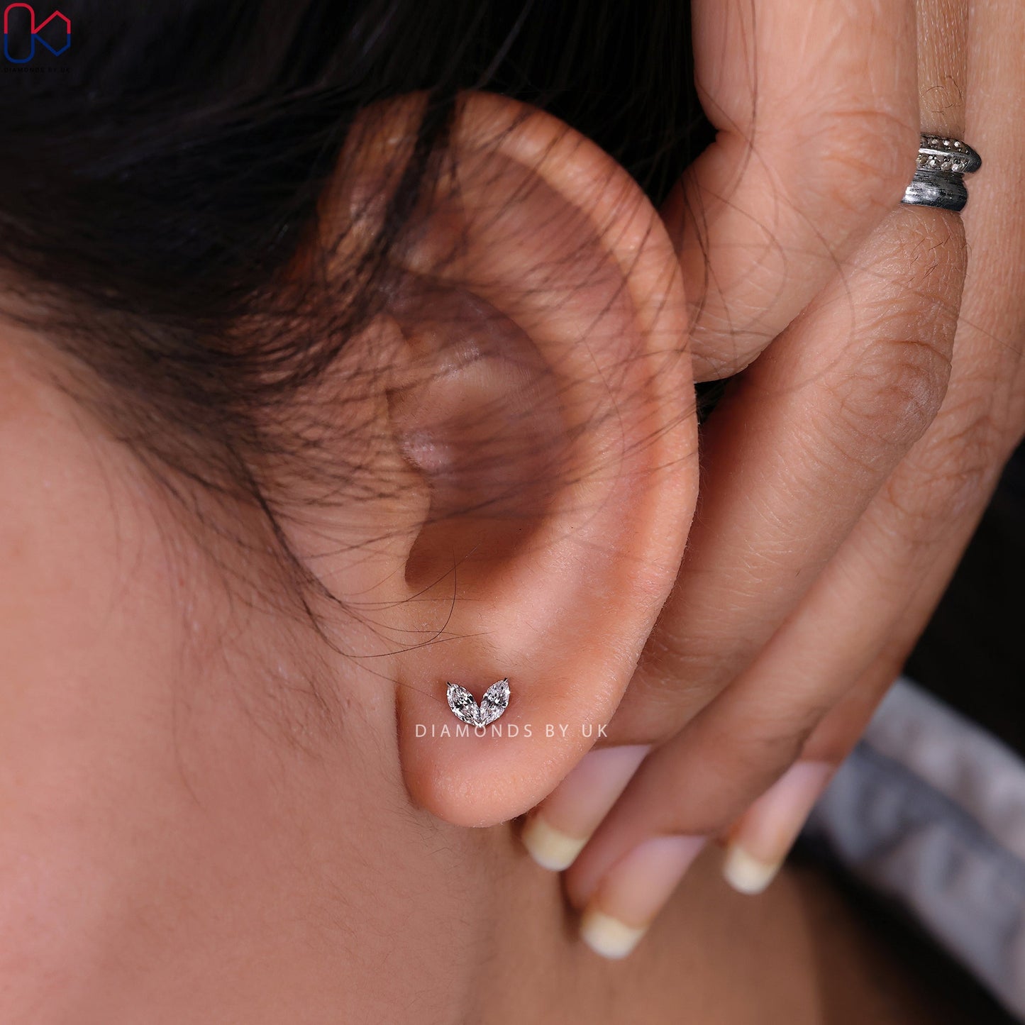 Marquise Diamond Earrings - 2 Stone Studs