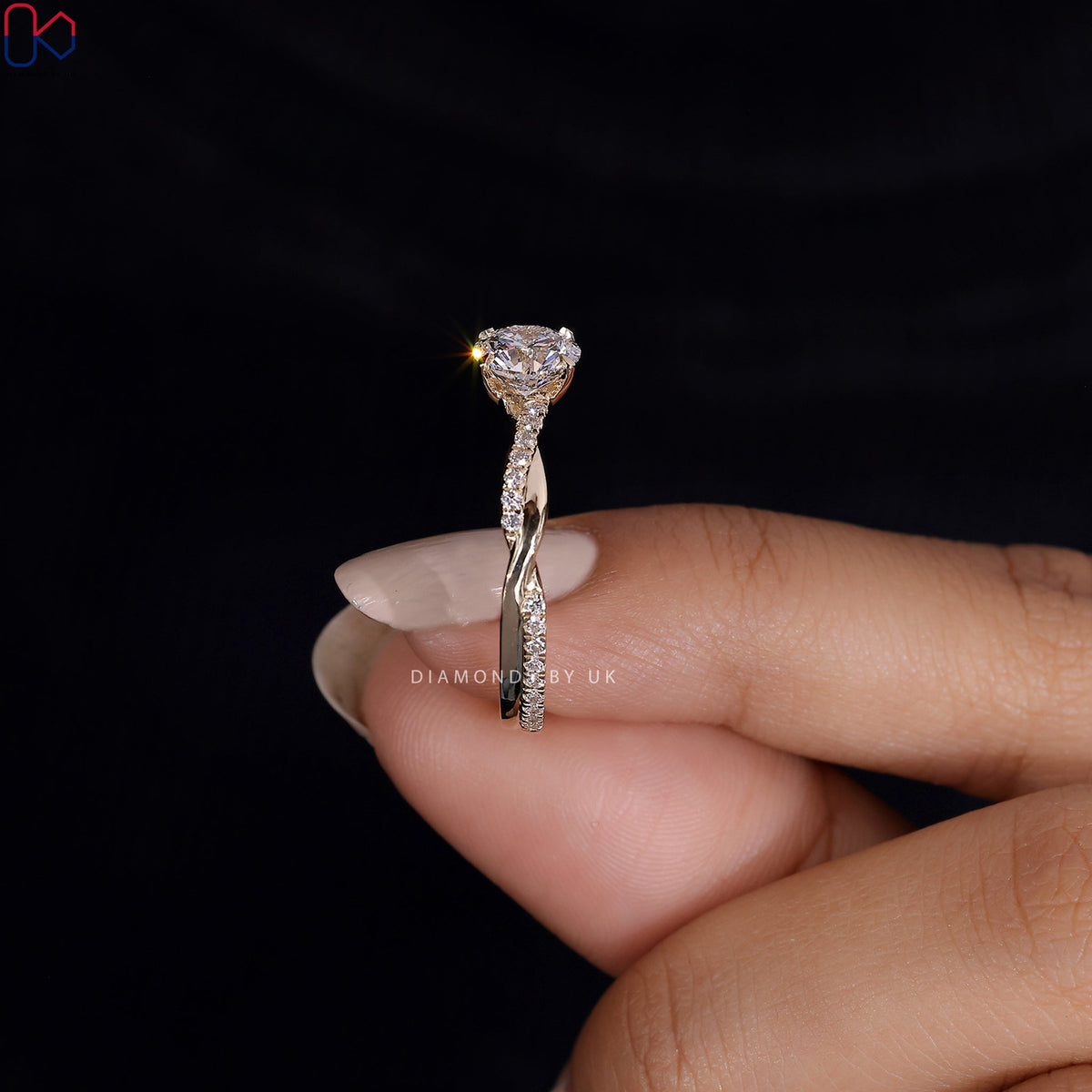 Twisted Pave Round Diamond Engagement Ring