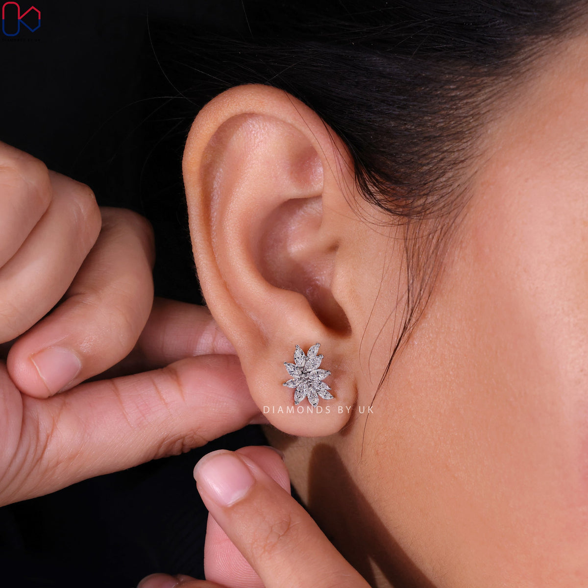 Diamond Cluster Earrings - Marquise Shape