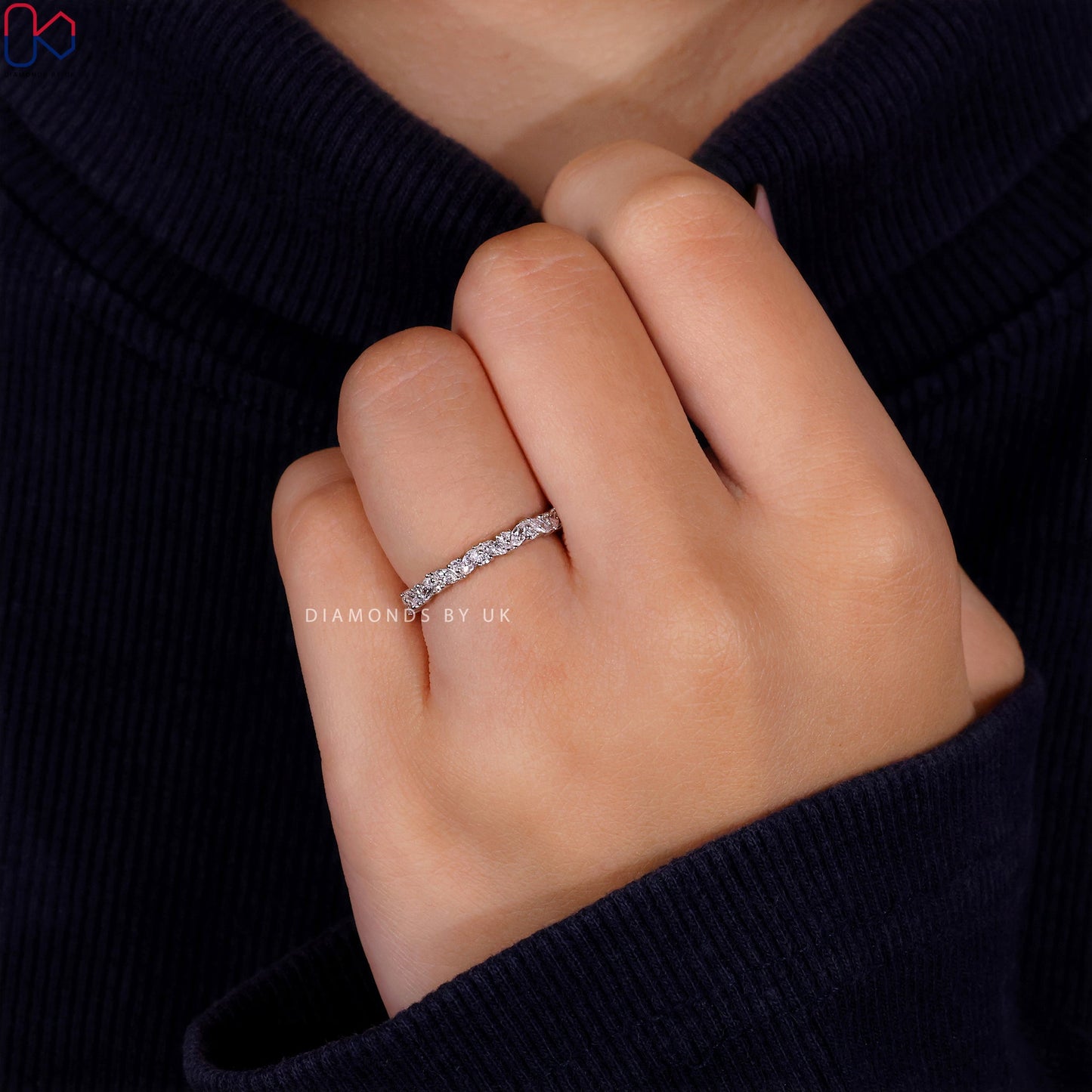 Half Eternity Wedding Band - Marquise And Round Diamond