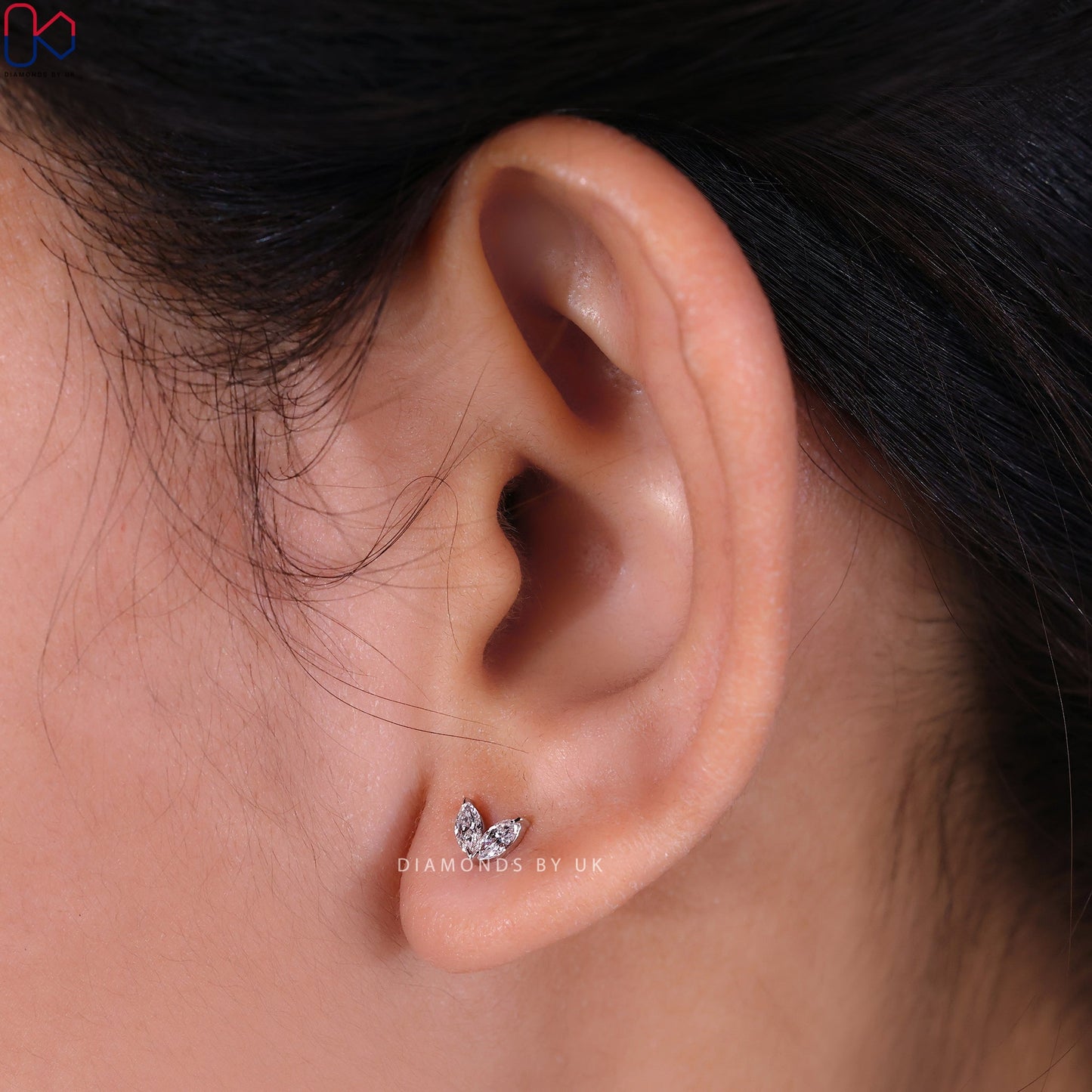 Marquise Diamond Earrings - 2 Stone Studs
