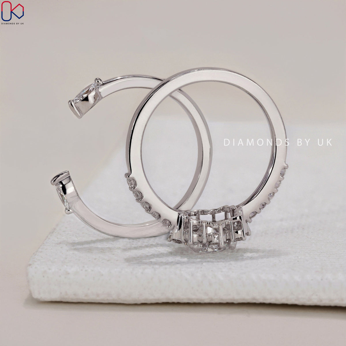 Halo Engagement Ring With Wedding Band