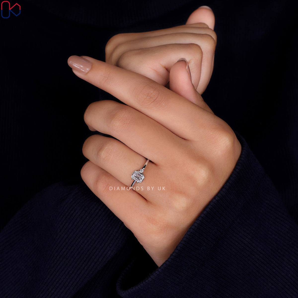 2 Stone Diamond Ring - Round and Emerald Cut