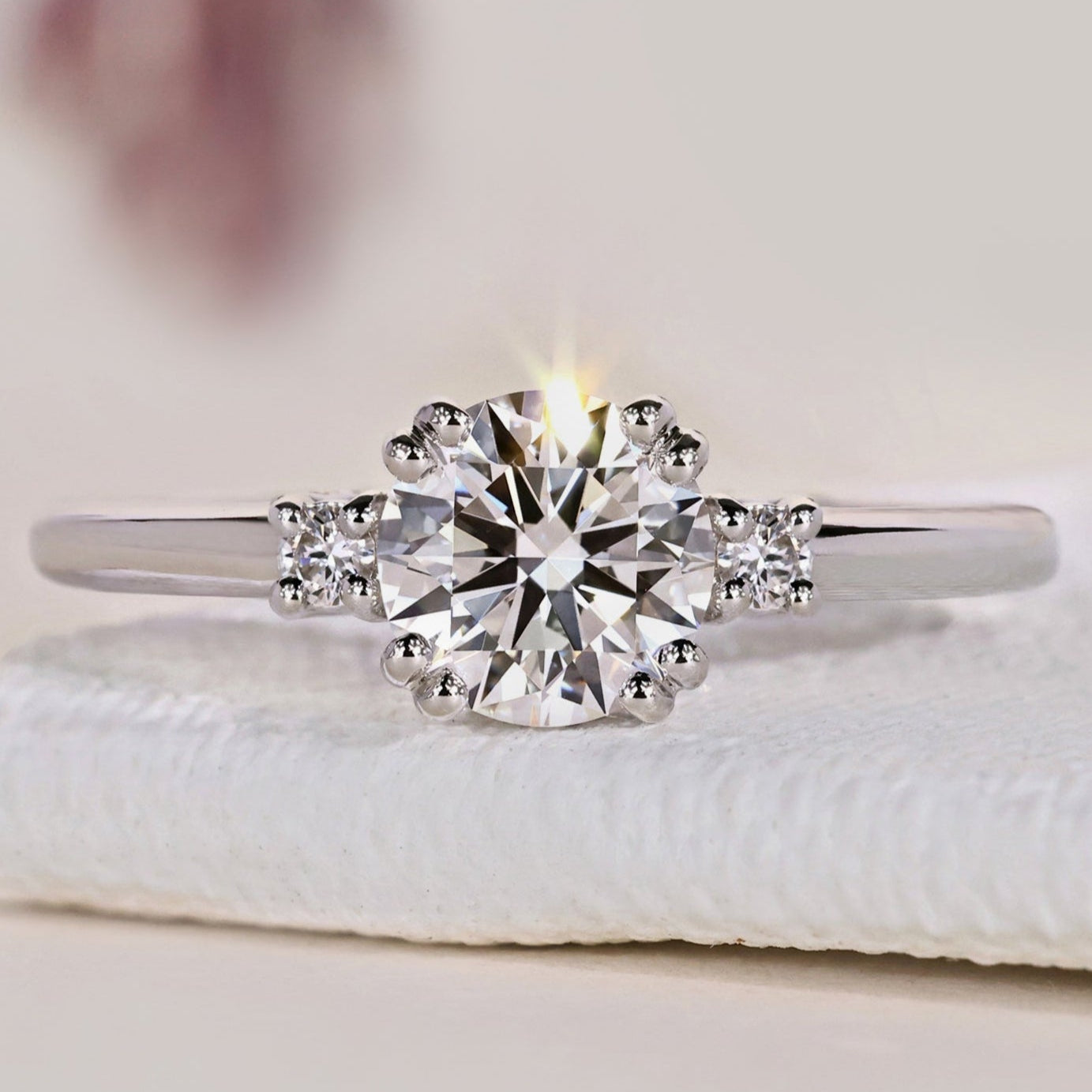 Three Diamond Engagement Ring - Round Cut