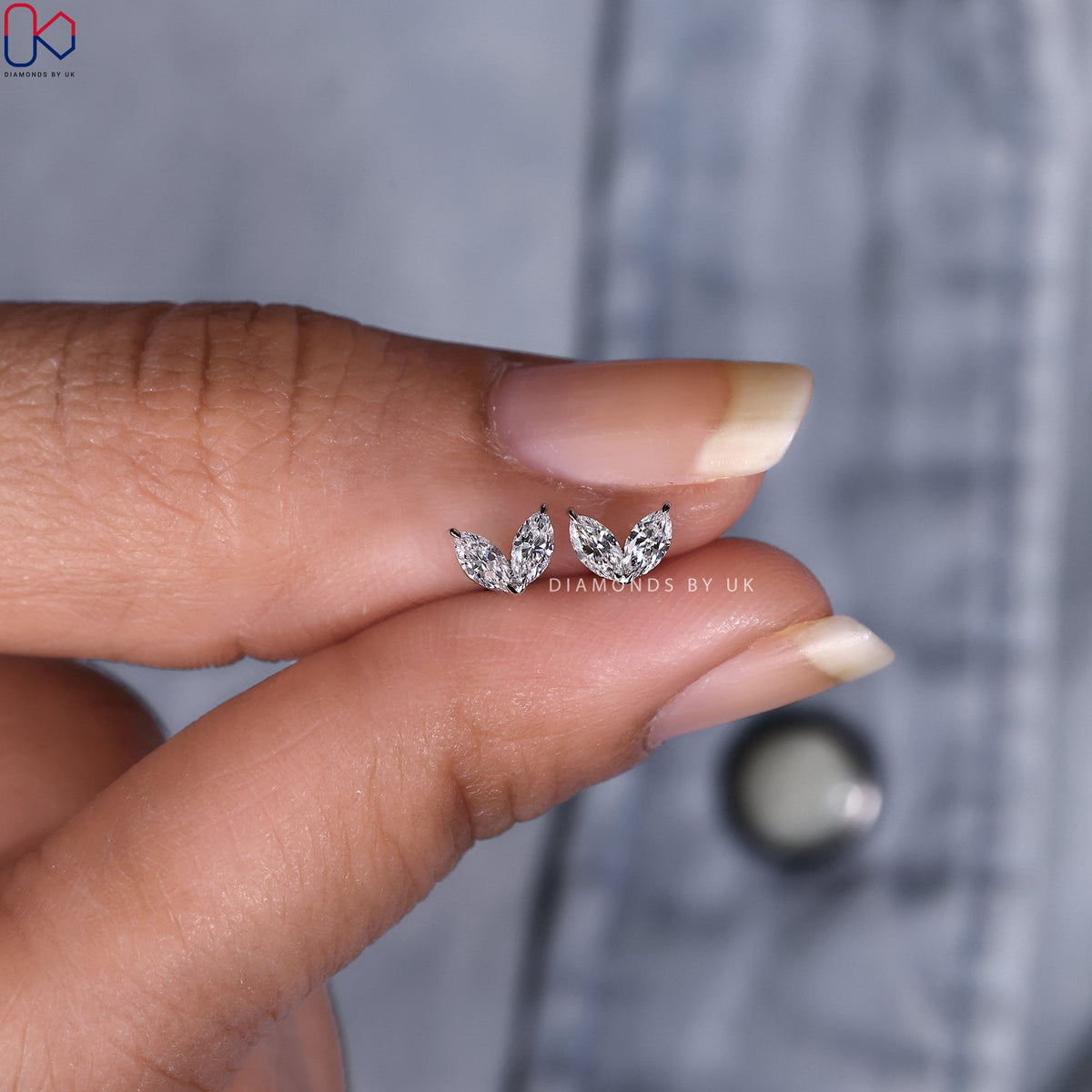 Marquise Diamond Earrings - 2 Stone Studs