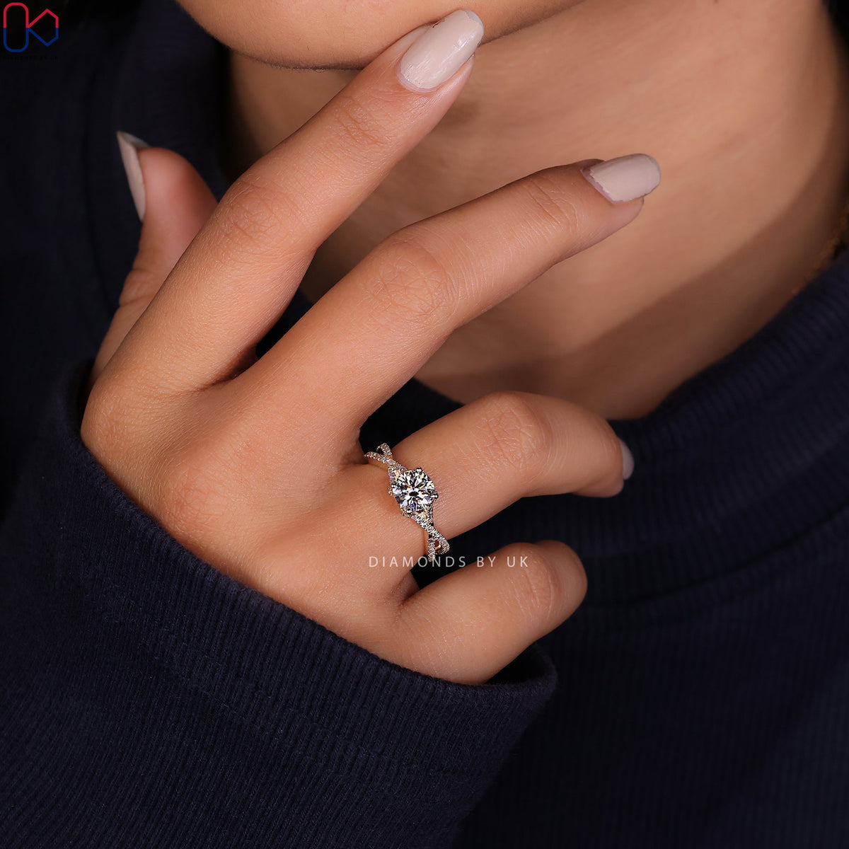 Twisted Band Engagement Ring - Round Diamond