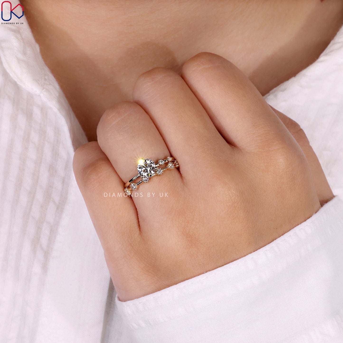 Round Engagement And Wedding Ring Set