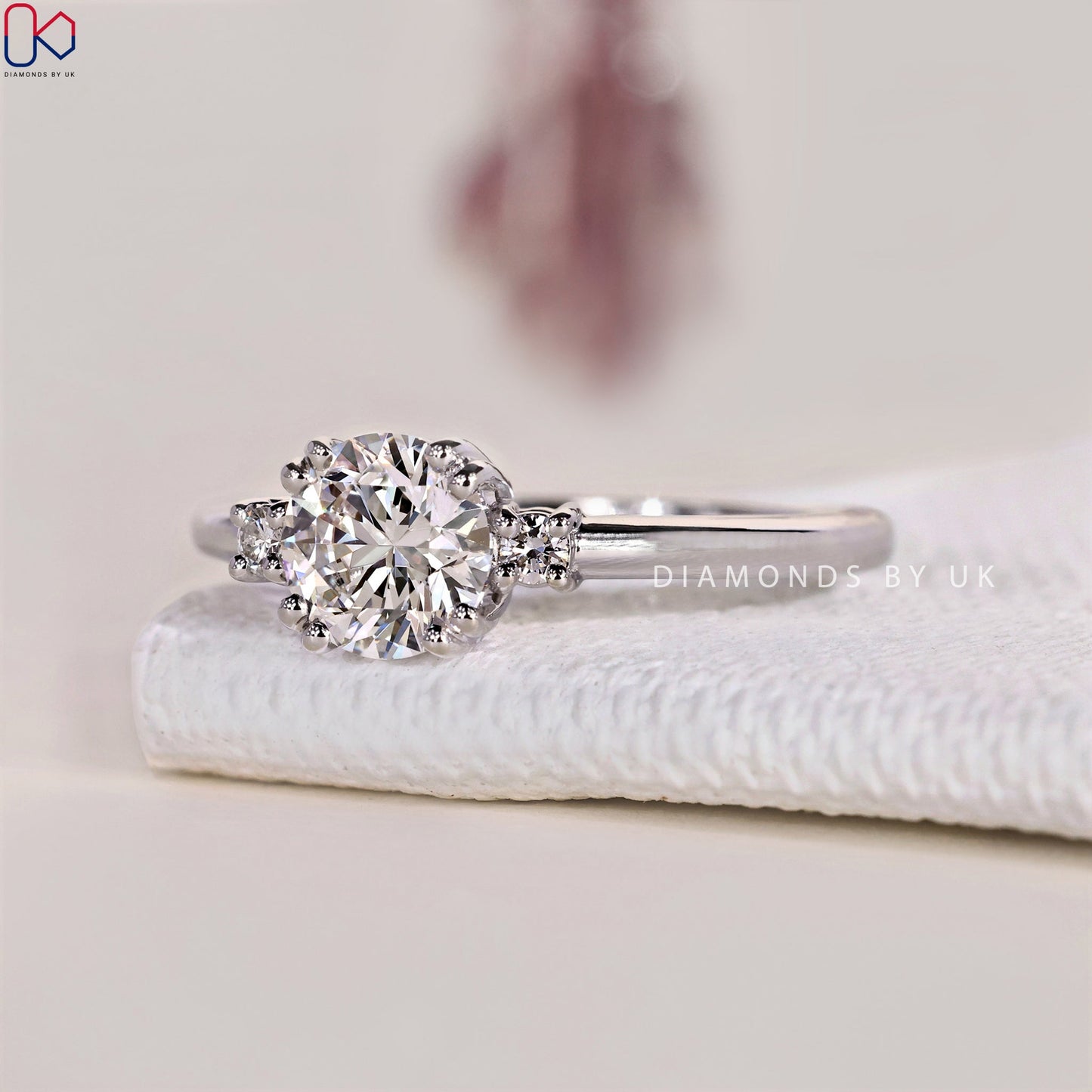 Three Diamond Engagement Ring - Round Cut