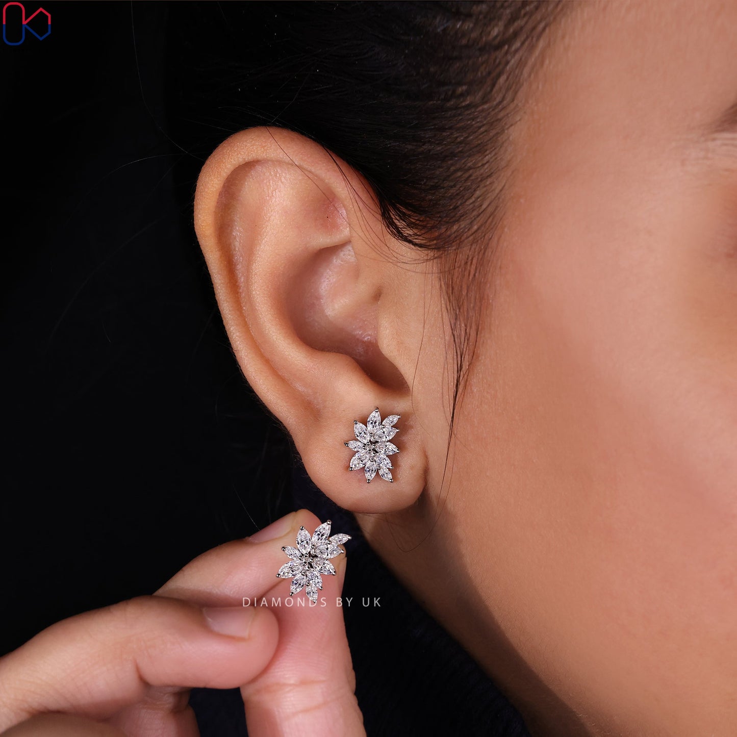 Diamond Cluster Earrings - Marquise Shape