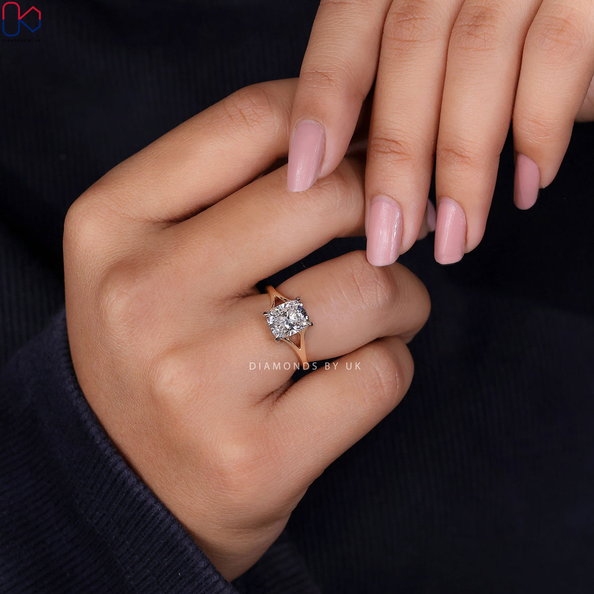 Elongated Cushion Cut Diamond Ring – Split Shank