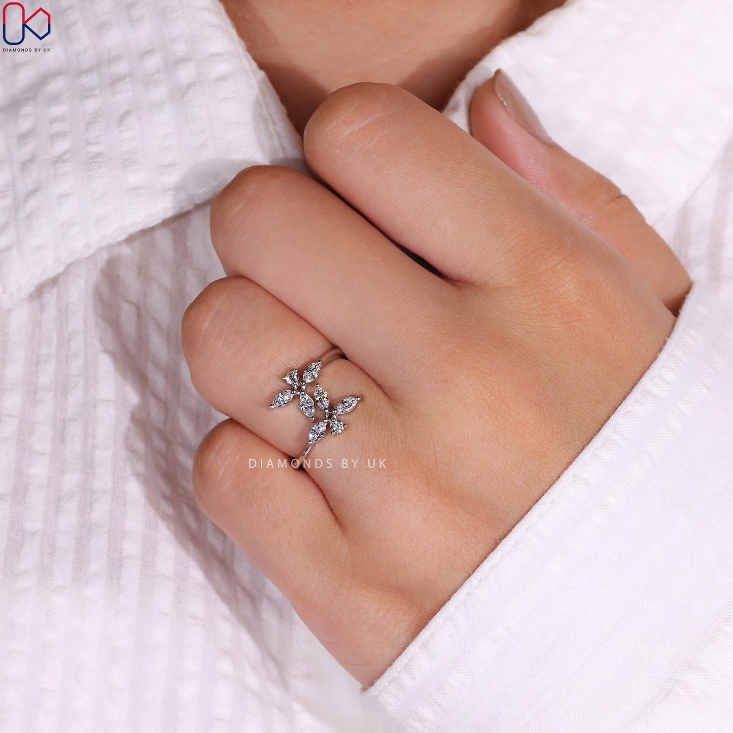 Marquise and Round Diamond Flower Engagement Ring