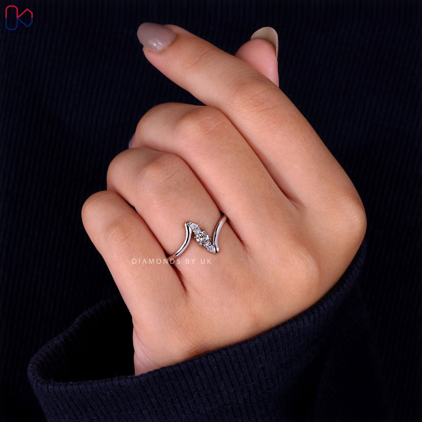 Round and Pear 3 Stone Diamond Ring