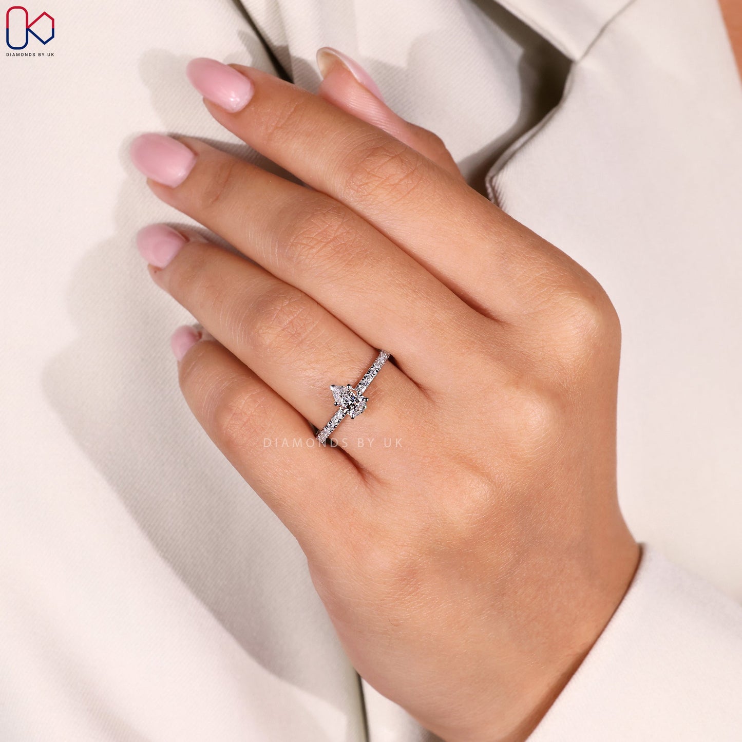 Pear Cut Engagement Ring in Pave Setting