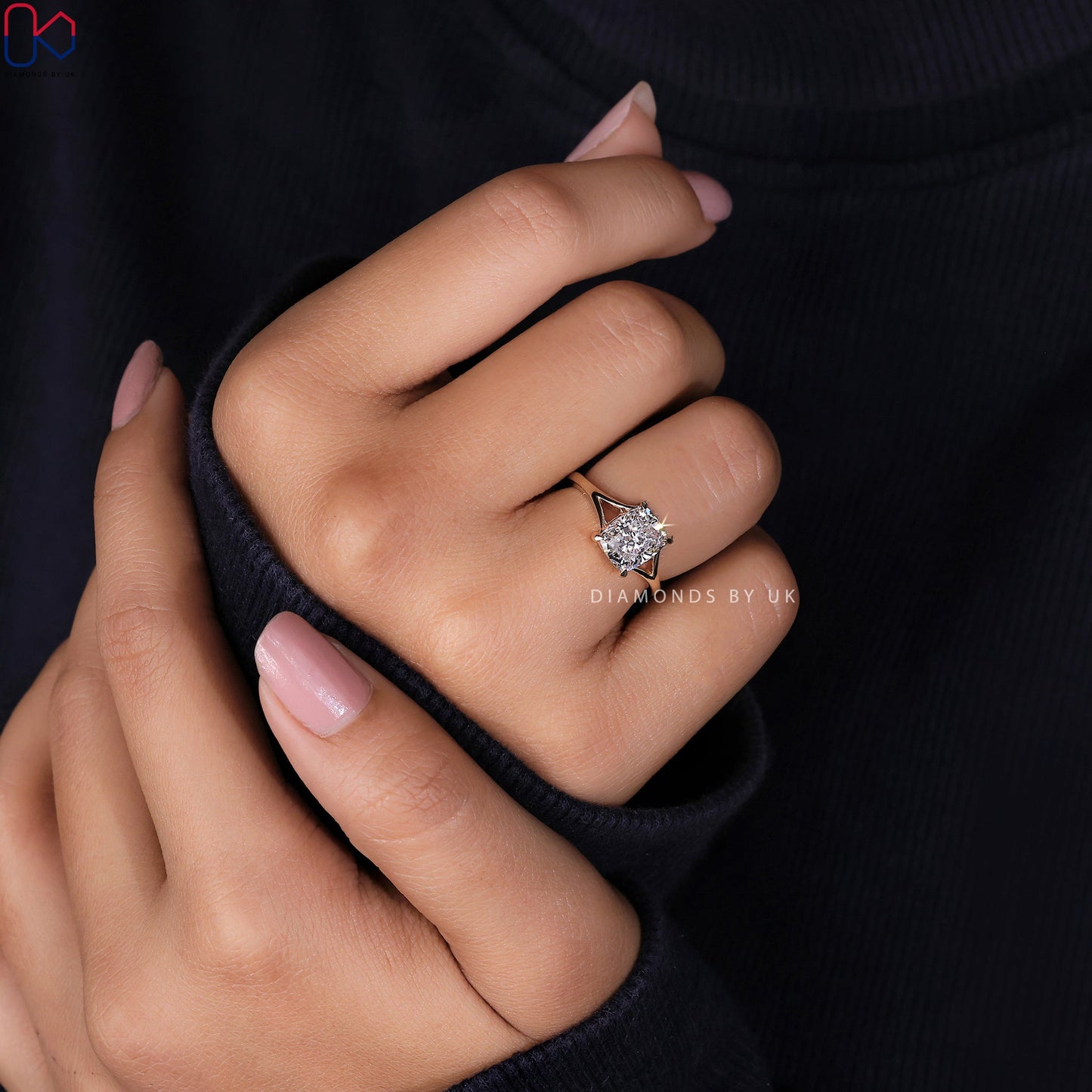 Elongated Cushion Cut Diamond Ring – Split Shank