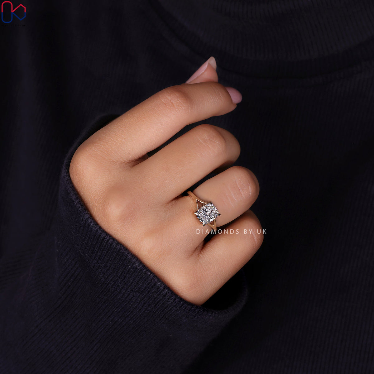 Elongated Cushion Cut Diamond Ring – Split Shank