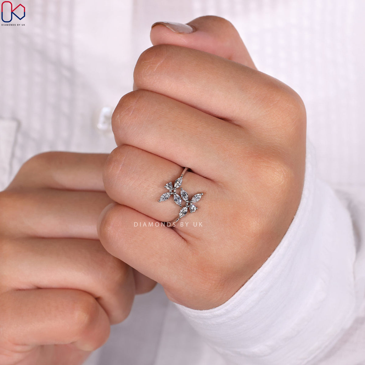 Marquise and Round Diamond Flower Engagement Ring