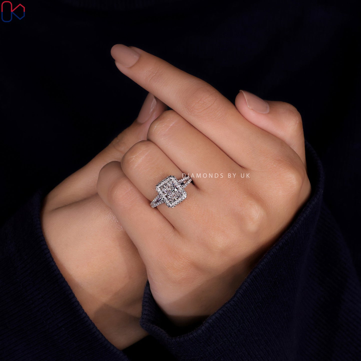 Radiant Cut Diamond Ring – Split Shank Pave Design
