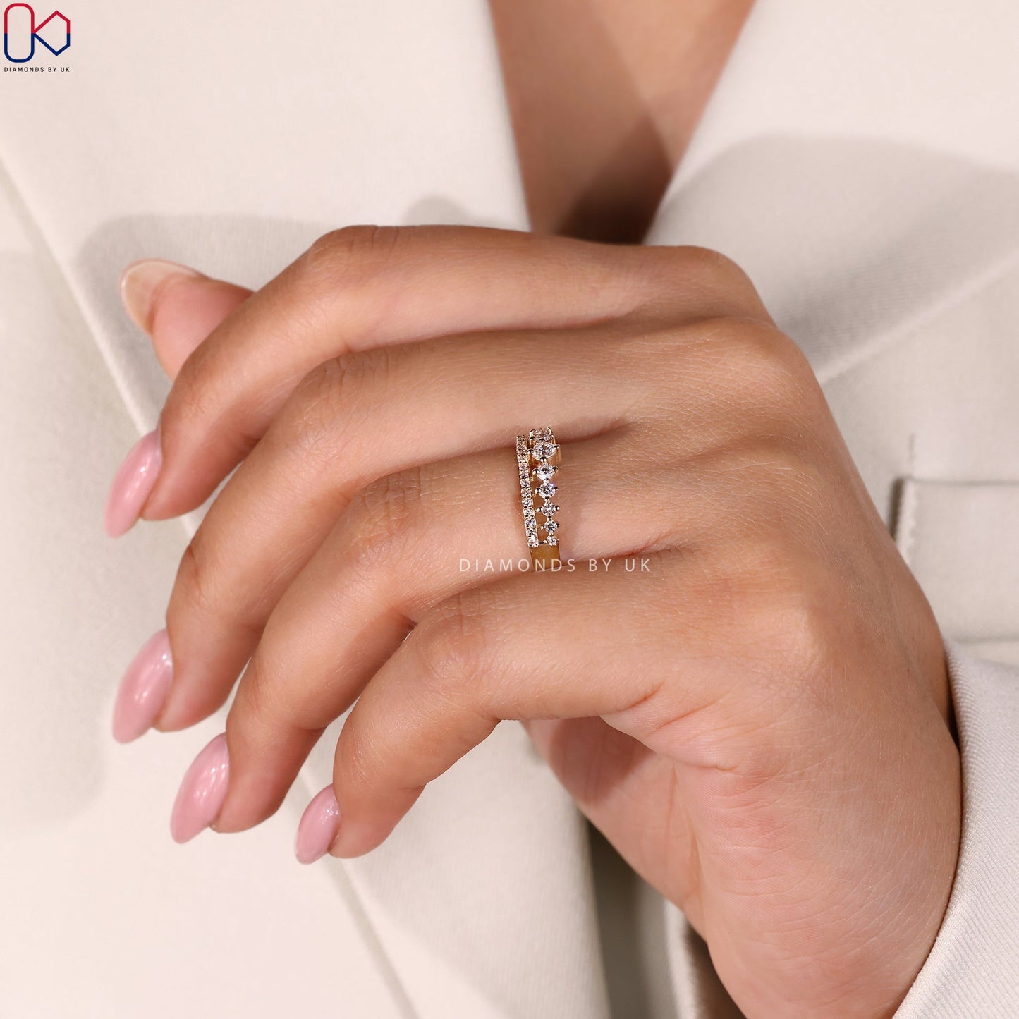Double Row Diamond Wedding Band - Half Eternity
