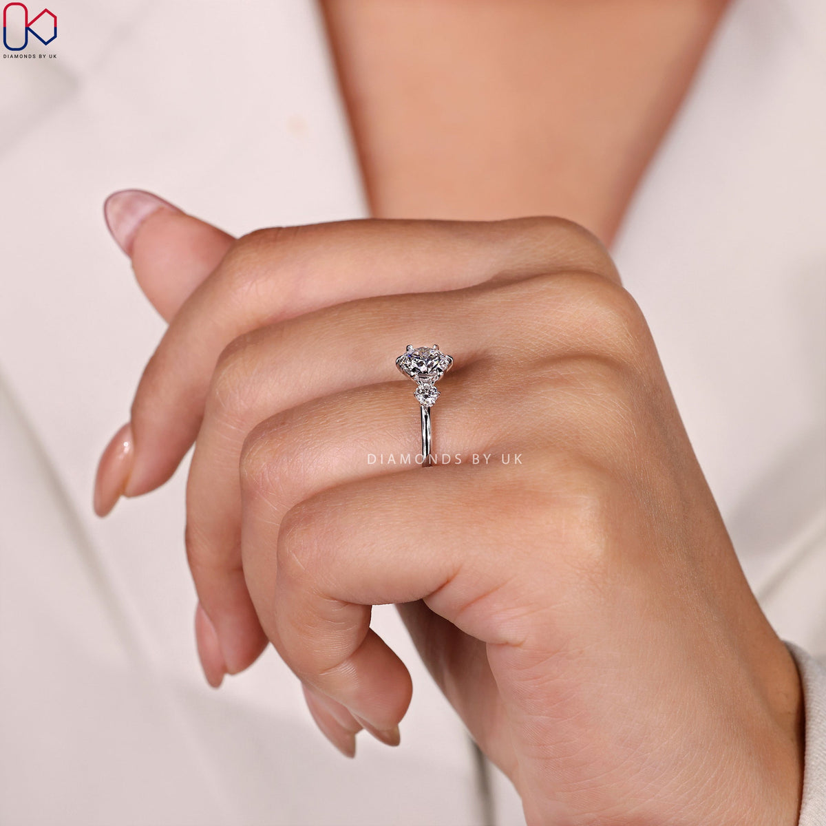 Three Stone Diamond Ring - Round Cut Diamond