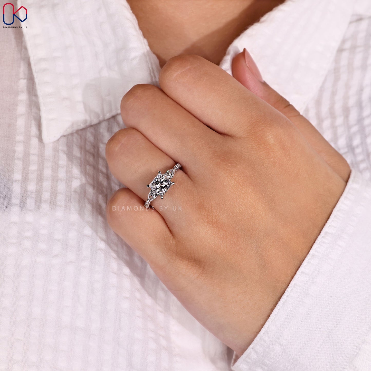 Princess and Pear Cut 3 Stone Ring