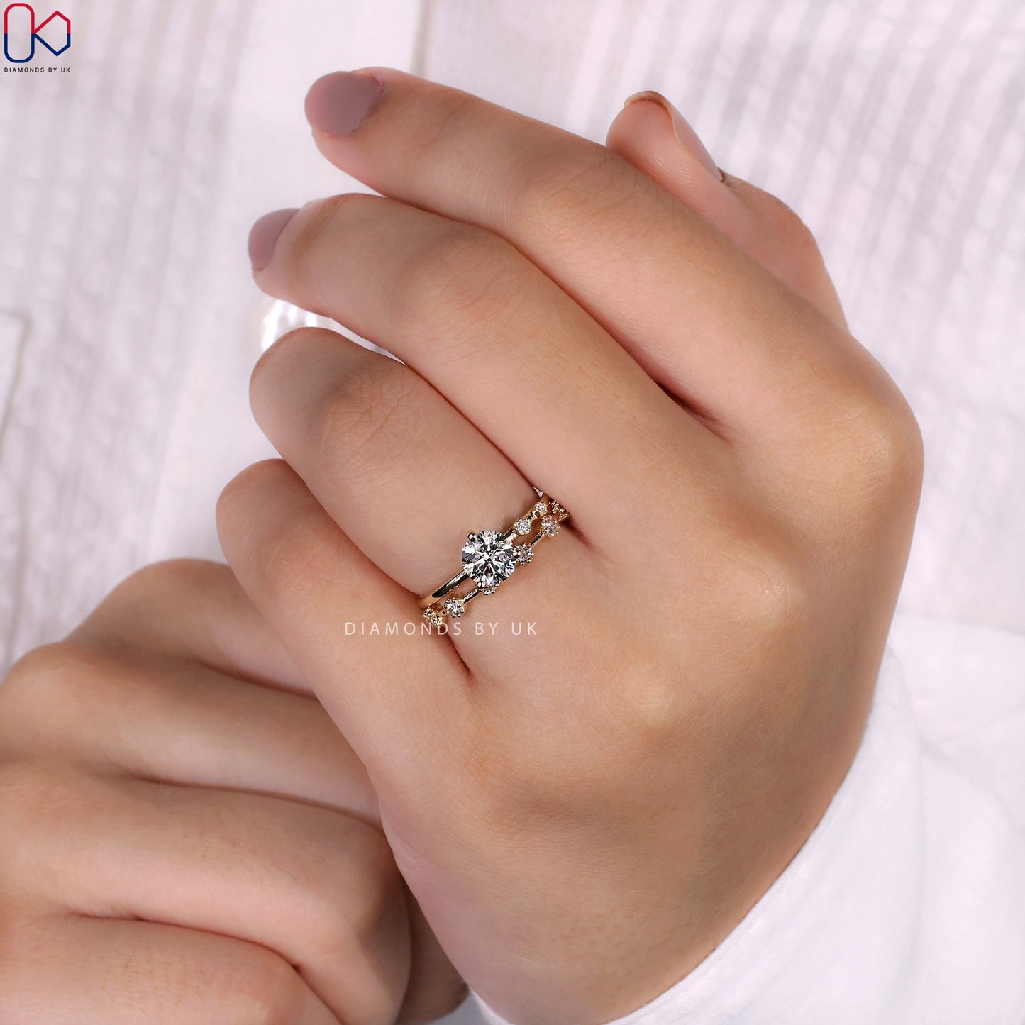 Round Engagement And Wedding Ring Set