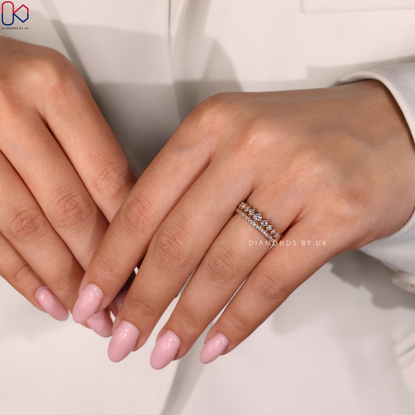 Double Row Diamond Wedding Band - Half Eternity