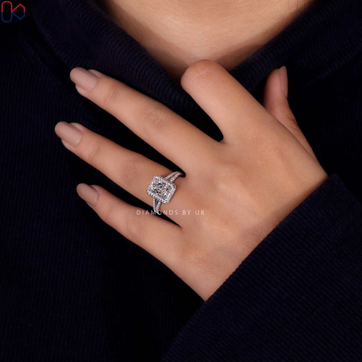 Radiant Cut Diamond Ring – Split Shank Pave Design