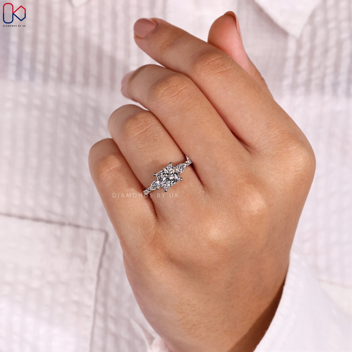 Princess and Pear Cut 3 Stone Ring