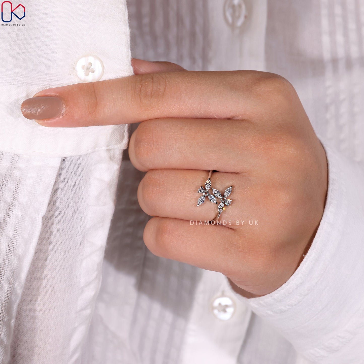 Marquise and Round Diamond Flower Engagement Ring