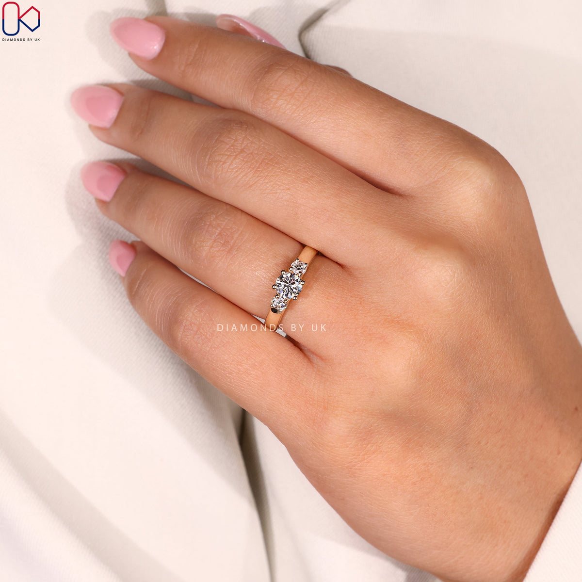 Yellow Gold Three Stone Round Diamond Ring