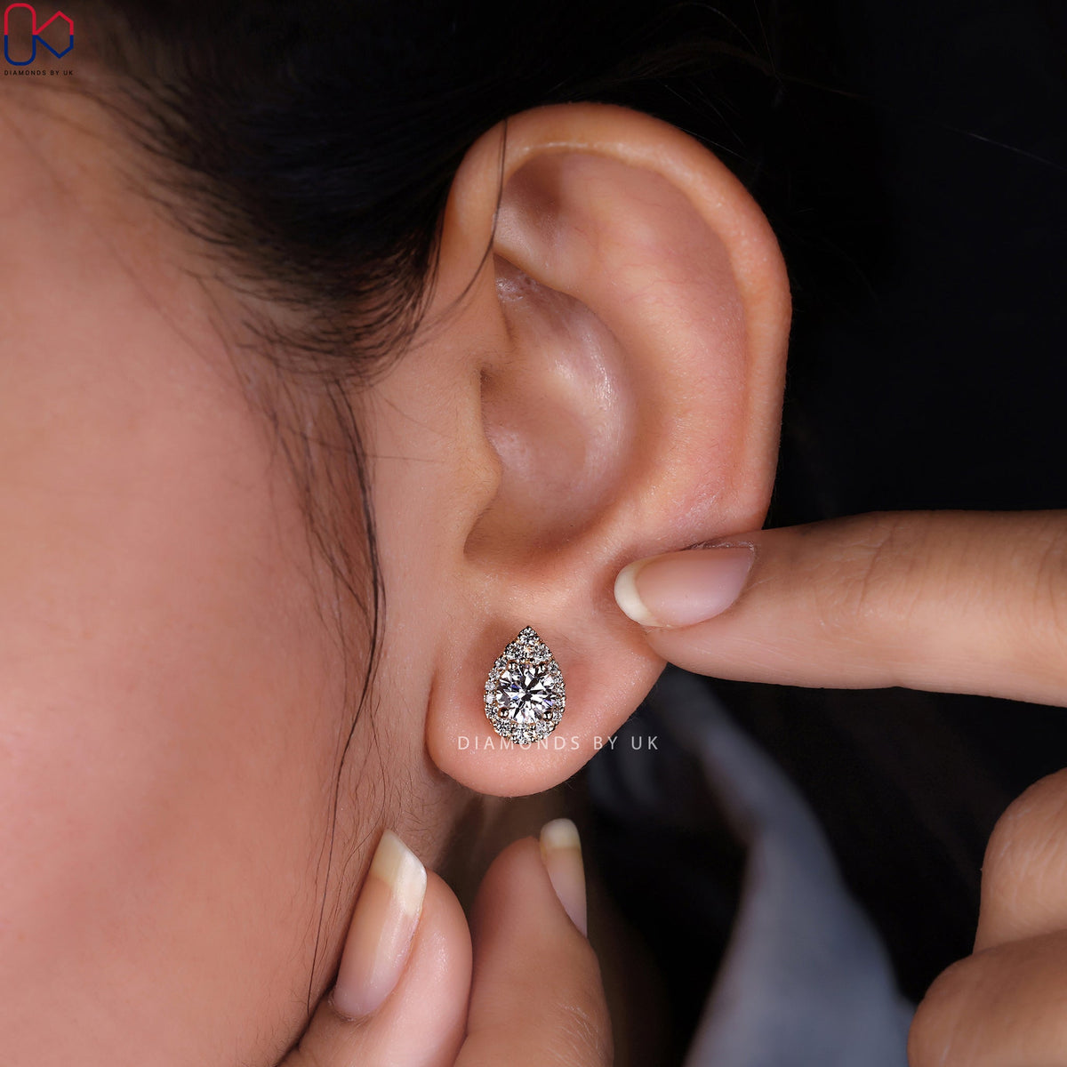 Halo Earrings - Round Diamond Stud